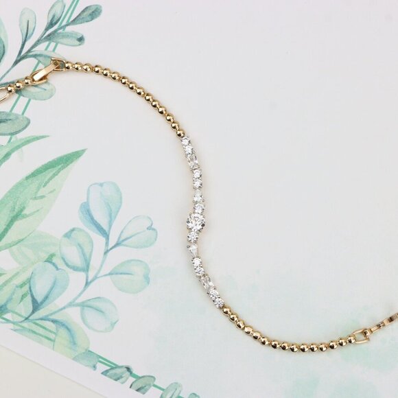 "Rose Gold Bracelet with Mixed-Cut White Crystals and Beaded Chain, XPBL0813 - Picture 4 of 12